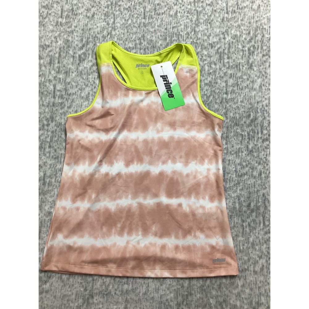 Prince Girls‎ Tennis Tank Top Pink Wave Tie Dye Neon Yellow Racerback L NEW